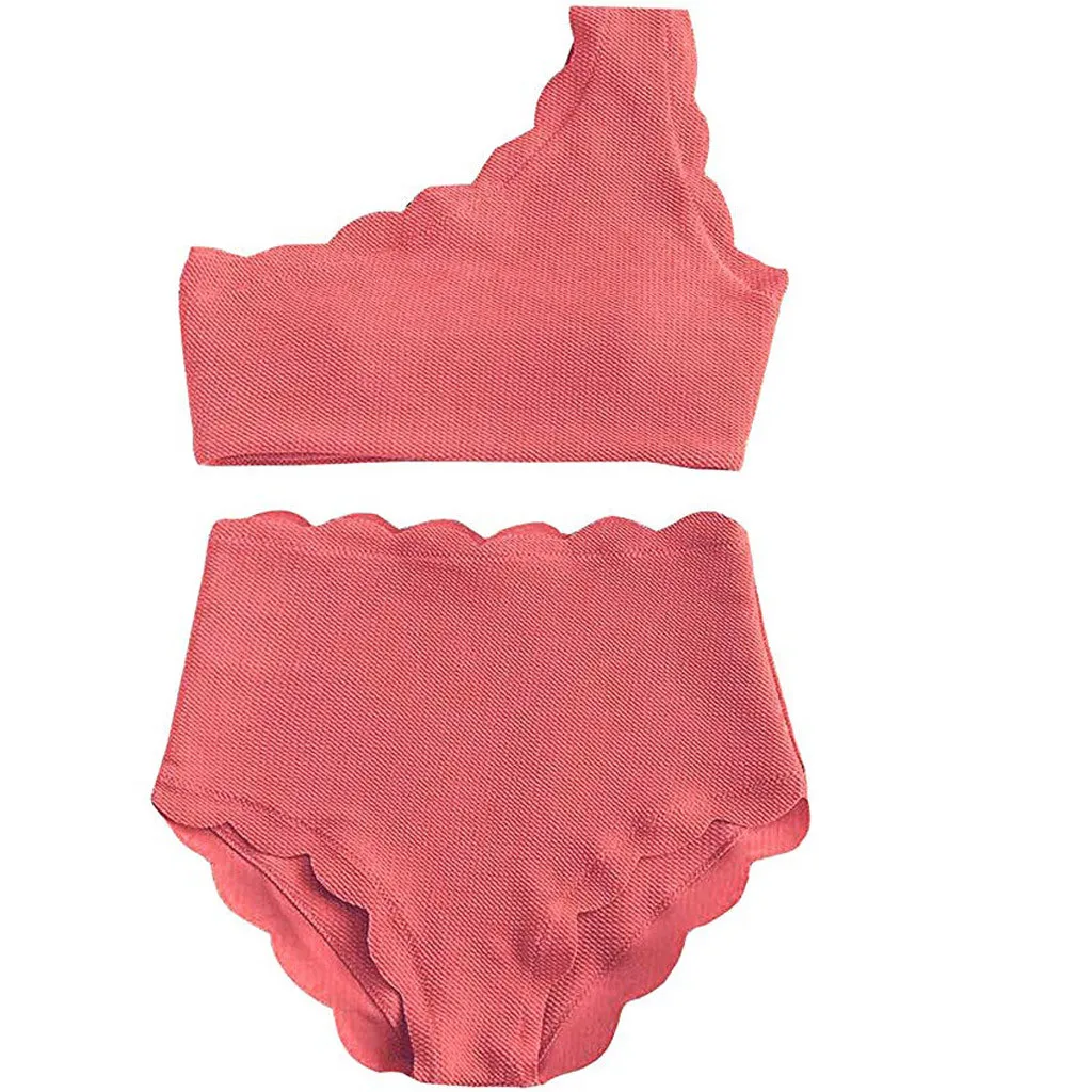 

Two Waisted Vintage One High Pieces Lady Bikini Trim Shoulder Swimsuit Scalloped Swimwears Tankinis Swimwears tankinis Beachwear