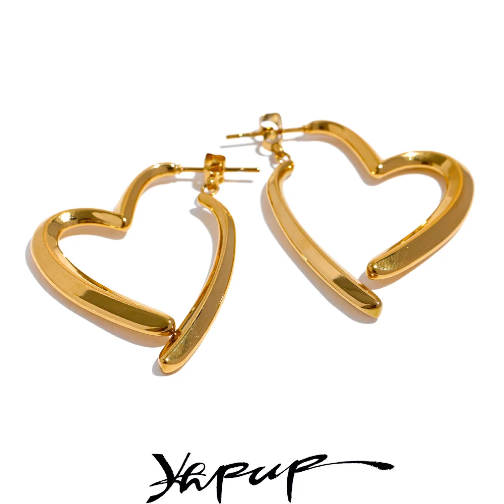 Съемные минималистичные полые серьги-кольца Yhpup из нержавеющей стали с сердцем и