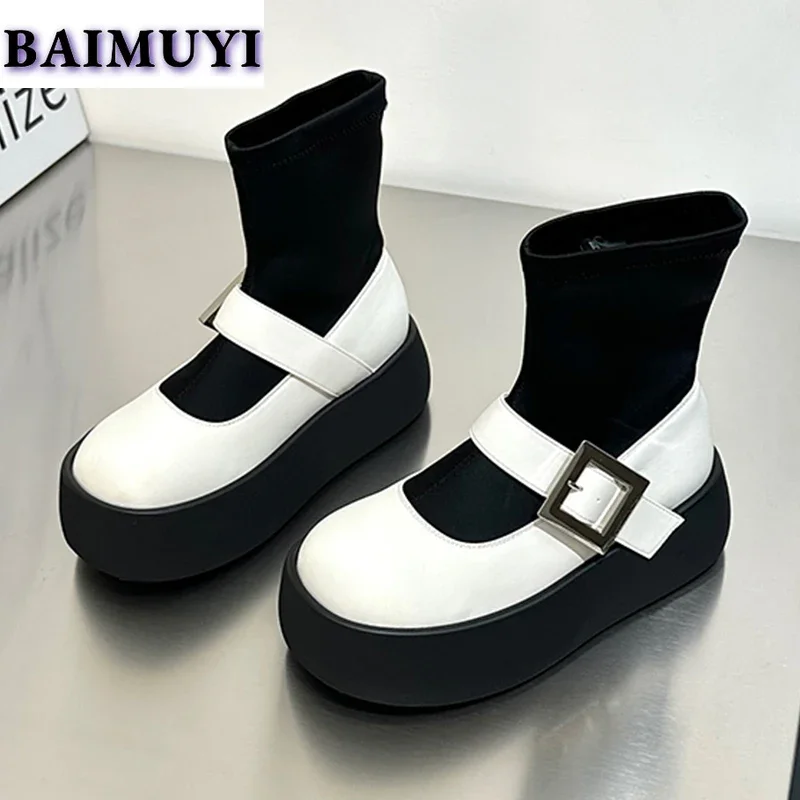 Женские ботильоны на плоской платформе зимние ботинки Мэри Джейн теплая зимняя