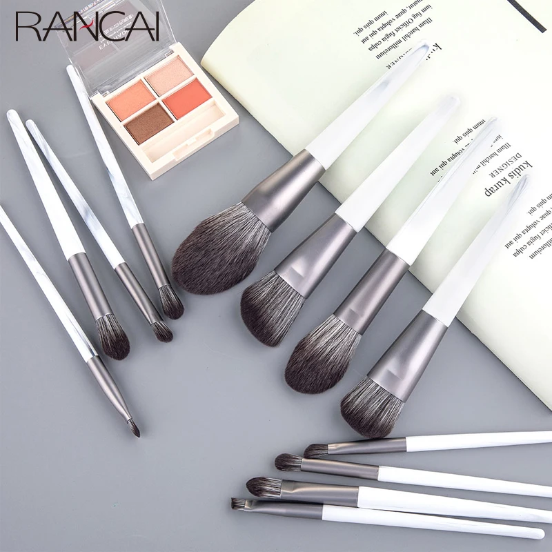 

RANCAI 12pcs Makeup Brushes Set High Quality Foundation Powder Blush Eyeshadow Sponge Brush Wool Fiber Soft Hair Cosmetic Tools