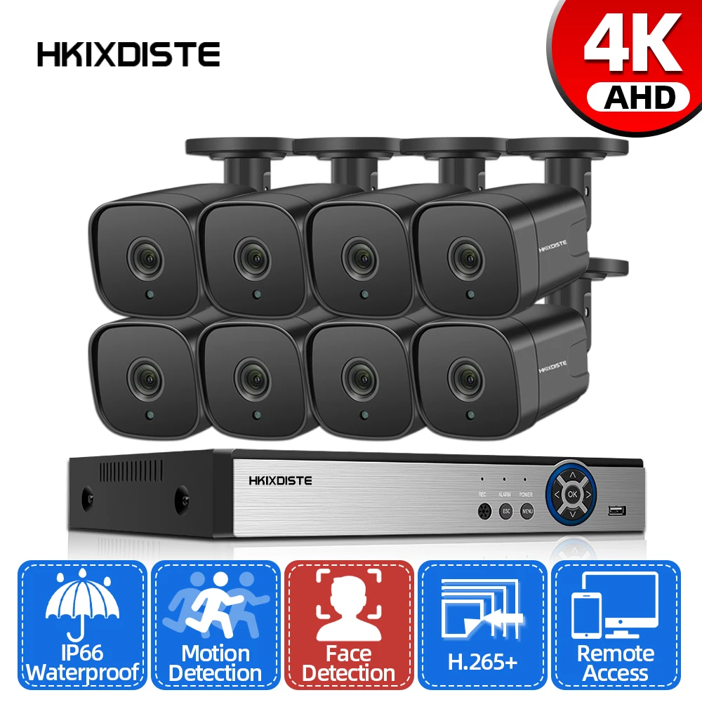 

4K 8CH DVR Kit Face Detection Bullet BNC Camera Video Surveillance System Outdoor Street 8MP AHD CCTV Camera Security Set Xmeye