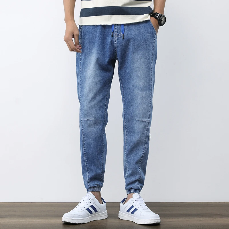 

Spring Summer Men's Jeans Cotton Denim Hip Hop Slack Bottom Joggers Streetwear Skinny Blue Pants Hombre Harem Trousers Men M-4XL