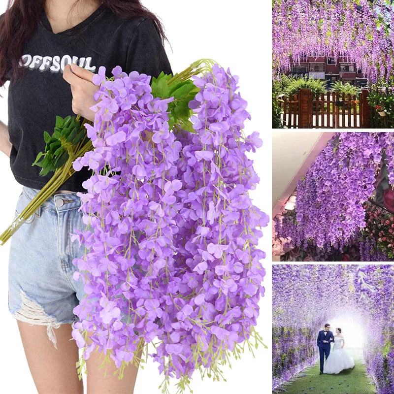 

1pc 115cm Simulated Wisteria Flower Artificial Flower Silk Vine Hanging Garland Wedding Arch Rattan Home Party Wall Decoration