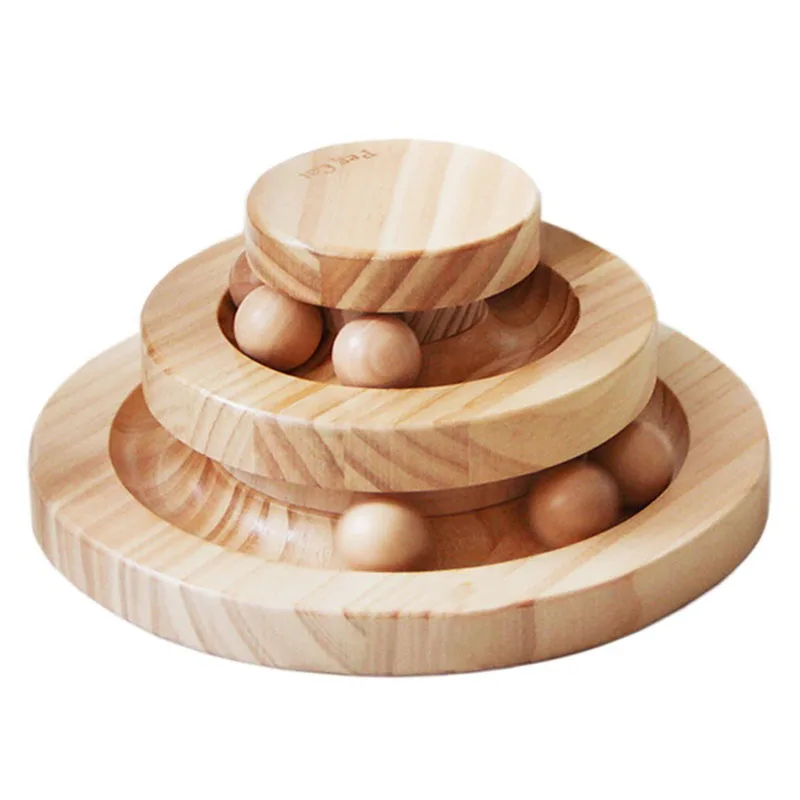 Solid Wood Interactive Pet Toys Spinning Wooden Balls Toy for Cat Three Floors Cat Tree Tower Cats Accessories for Home Tower