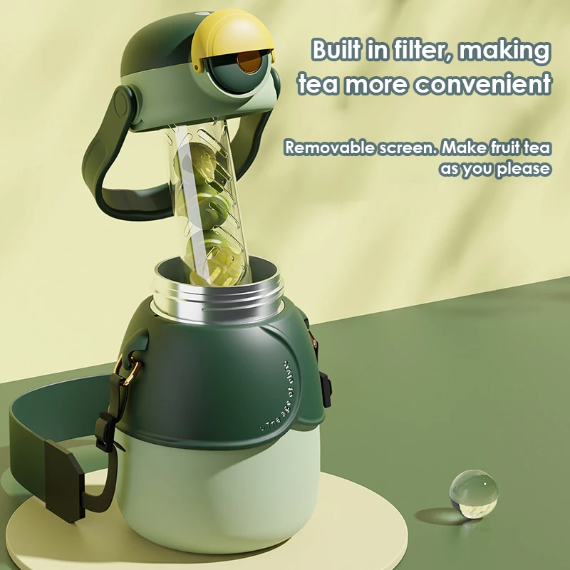 

Big-eyed Cute Thermos Cup Large-capacity Straw Cups 900ml Cartoon Cartoon Water Cup Water Bottle Children's Kettle