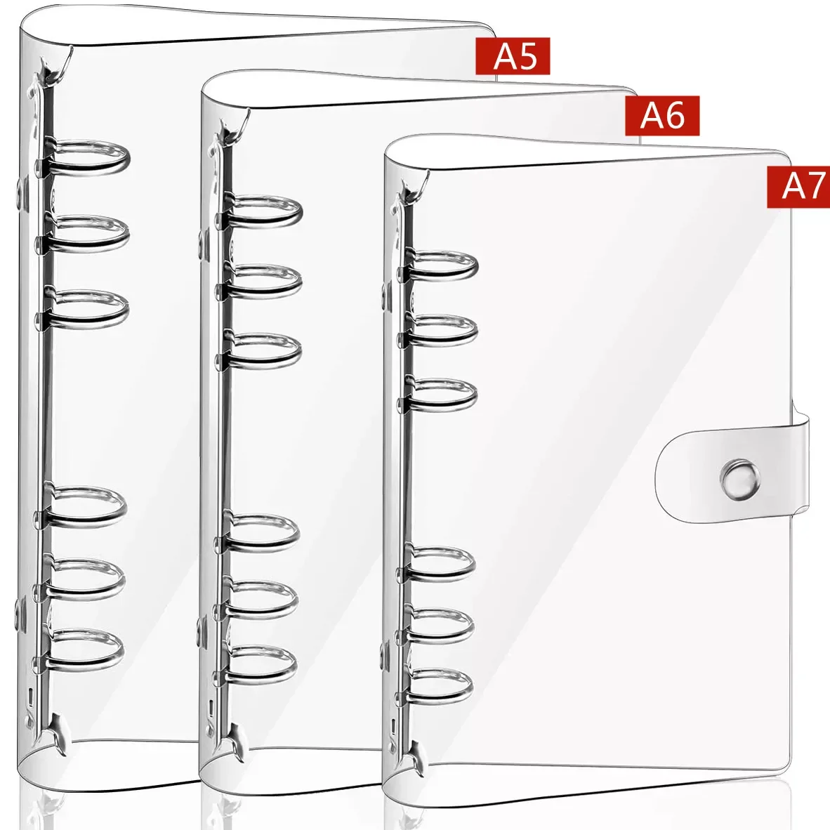 

A7 A6 A5 Transparent Soft PVC 6-Ring Binder Cover Snap Button Close Case for 6 Hole Refill Insert Filler Paper Loose Leaf Binder