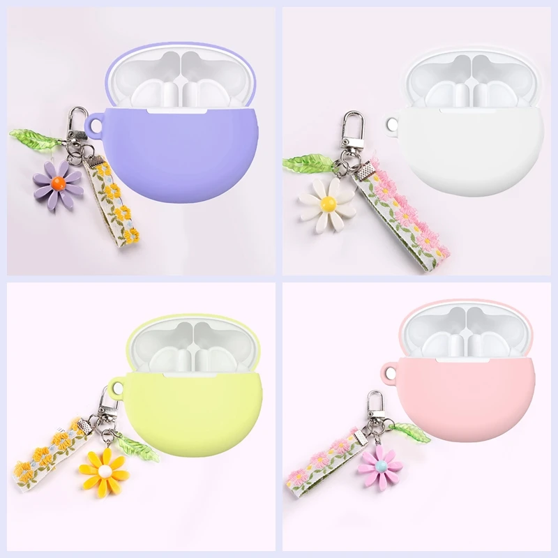 

Чехол для Huawei Freebuds 5i роскошный силиконовый защитный чехол с кружевными цветами листьями брелоком для наушников