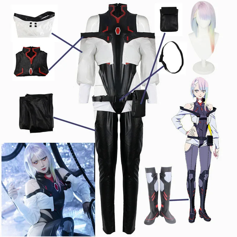 

Anime Cyberpunk Edgerunners Lucy Cosplay Costume Sexy Jumpsuit Outfits Role Play Lucy Wig Boots Shoes Halloween Cos Women Girl