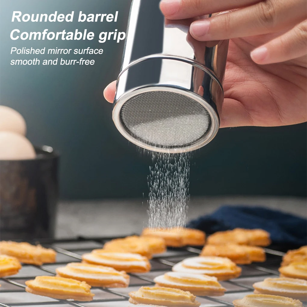 

Stainless Steel Polished Coffee Chocolate Shaker Cocoa Coffee Powdered Sugar Flour Sieve Shaker With Lid 1MM Mesh Seasoning Can