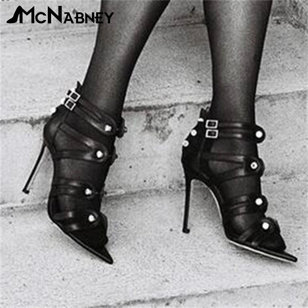 Pointed Toe Stud Sandals Sexy Fashion Style Summer Shoes Multicolor Super High Heel Ladies Sandals Metal Decor Buckle High Heels