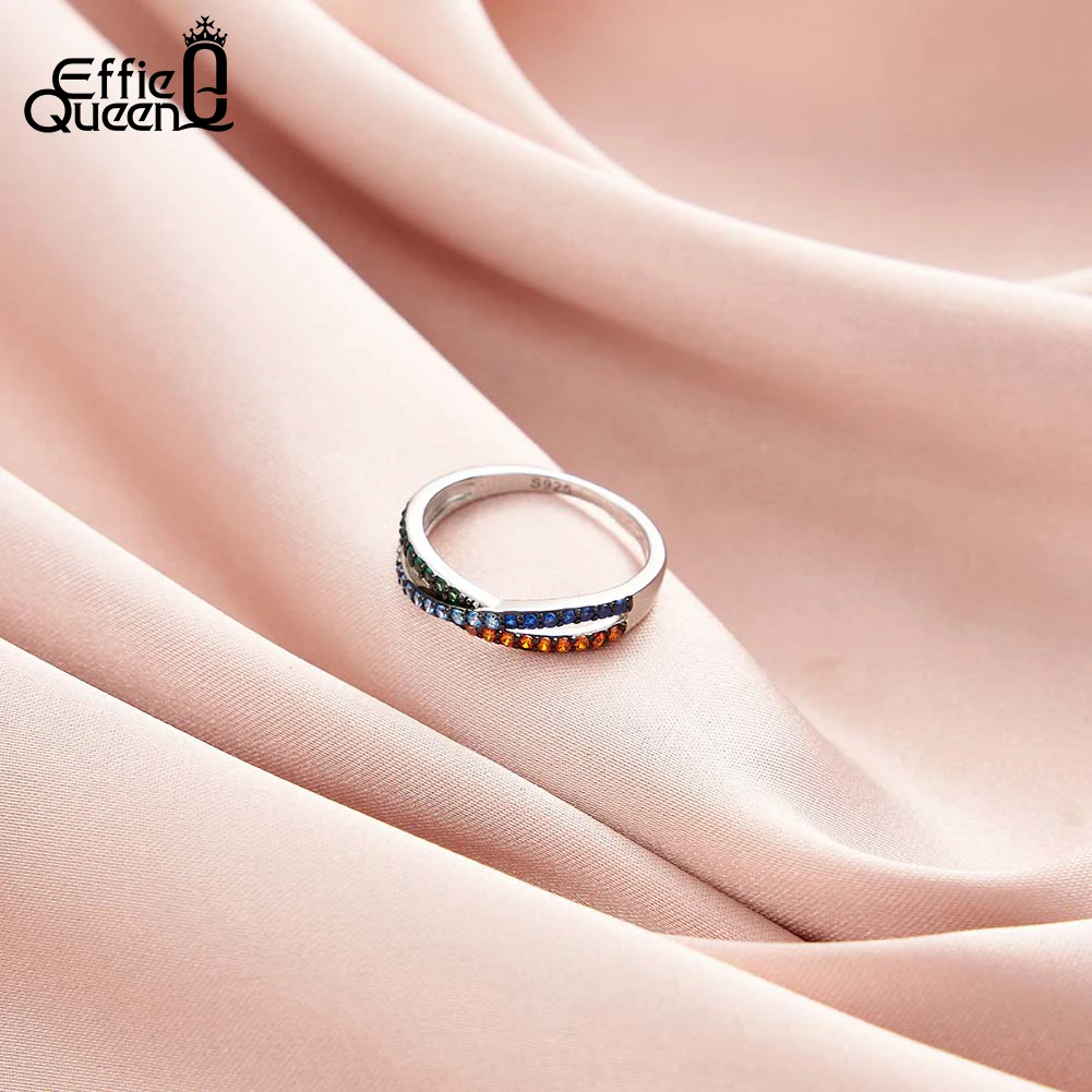 Кольца Effie Queen из стерлингового серебра 925 пробы Eternity красные зеленые и синие AAAA с