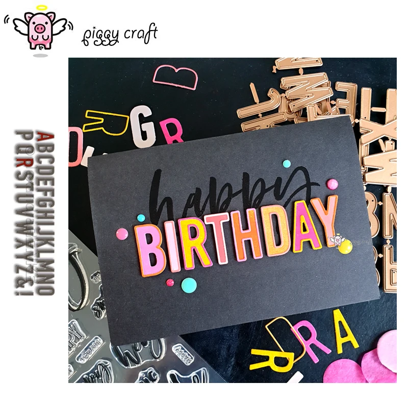 

Piggy Craft metal cutting dies cut die mold 56Pcs Line letter symbol Scrapbook paper craft knife mould blade punch stencils dies