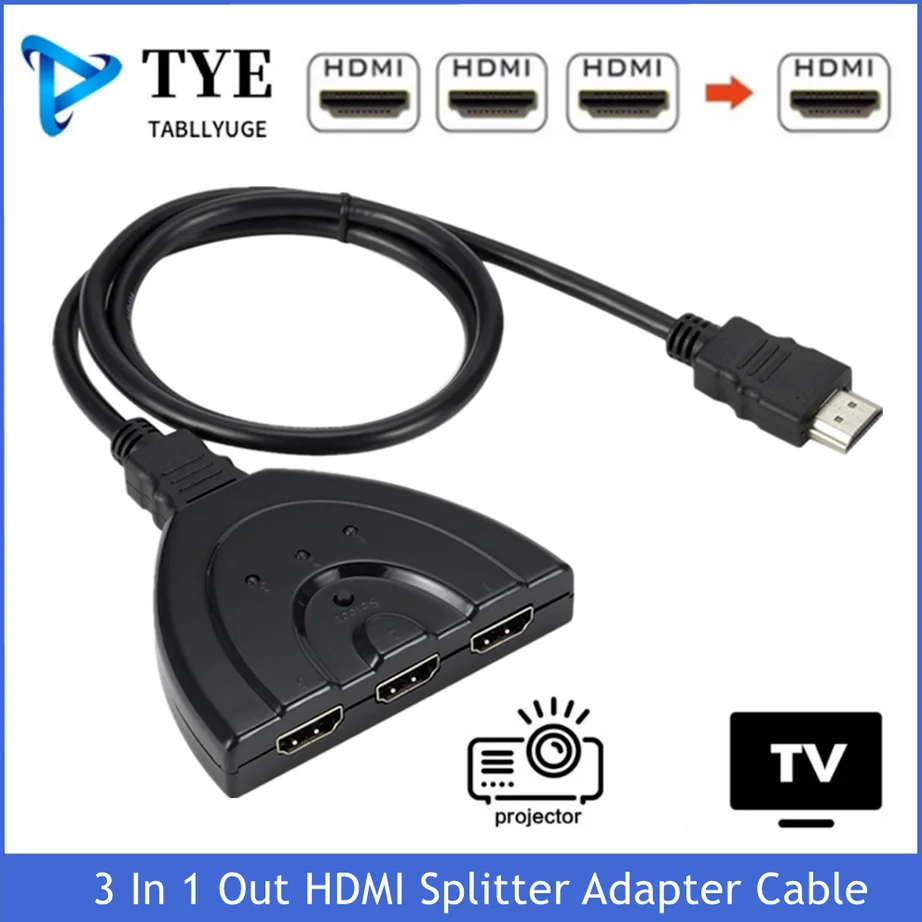 

YIGETOHDE 3 Ports HDMI Switcher Adapter Cable 1080P HDMI Splitter HUB HDMI Switcher 3 In 1 Out Switch Hub For PC HDTV Computer