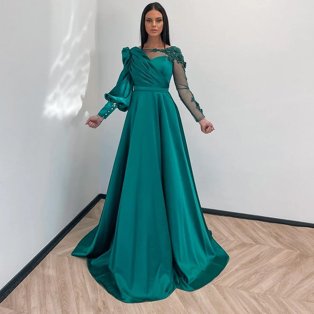 

Кружевное платье-трапеция с длинным рукавом для выпускного вечера Очаровательные вечерние платья с круглым вырезом со шлейфом пэчворк на торжество