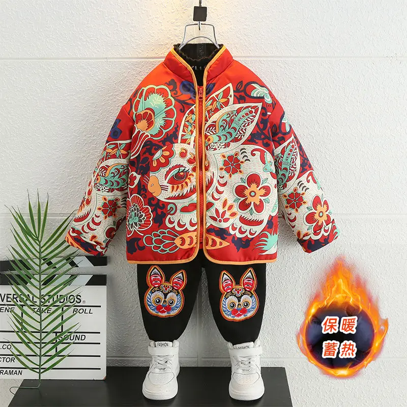 

2 Colors Fashion Chinese Style New Year Tang Suit Ancient Celcbration Costume Vintage Thicken Warm Boys Hanfu Clothes Pants