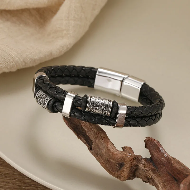 Винтажный кожаный браслет викингов для мужчин плетеный в стиле бохо ручная