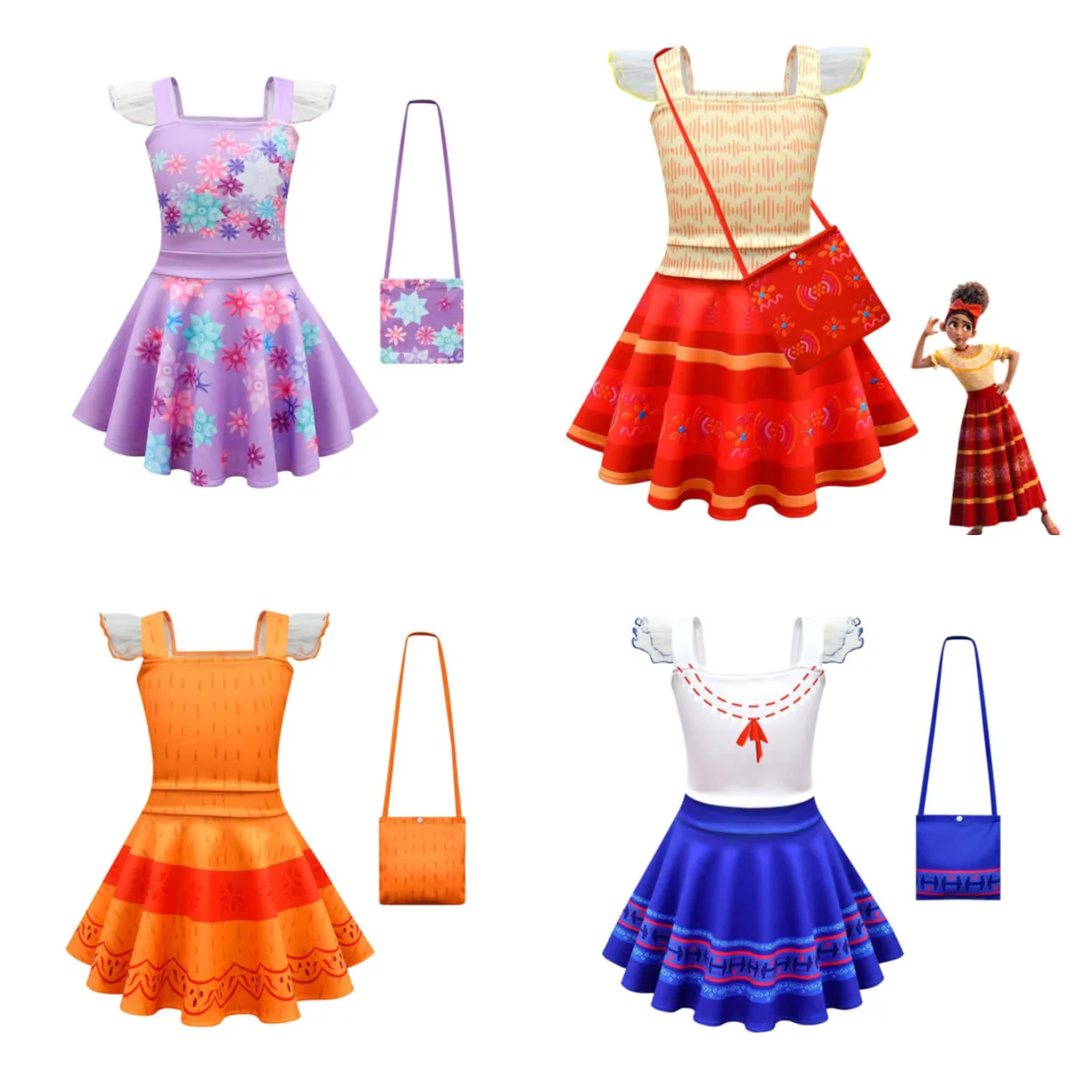 

New Arrived Fashion Encanto Mirabel Madrigal Cosplay Costume Girls Princess Dress Kids Birthday Halloween Party Dress With Bag