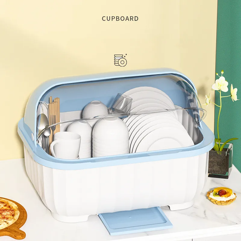 

Dish Bowl Drying Rack Drainer Plate Holder Storage Box Cutlery Box With Lid Home Rack Shelf Cupboard Kitchen Cupboard Storage