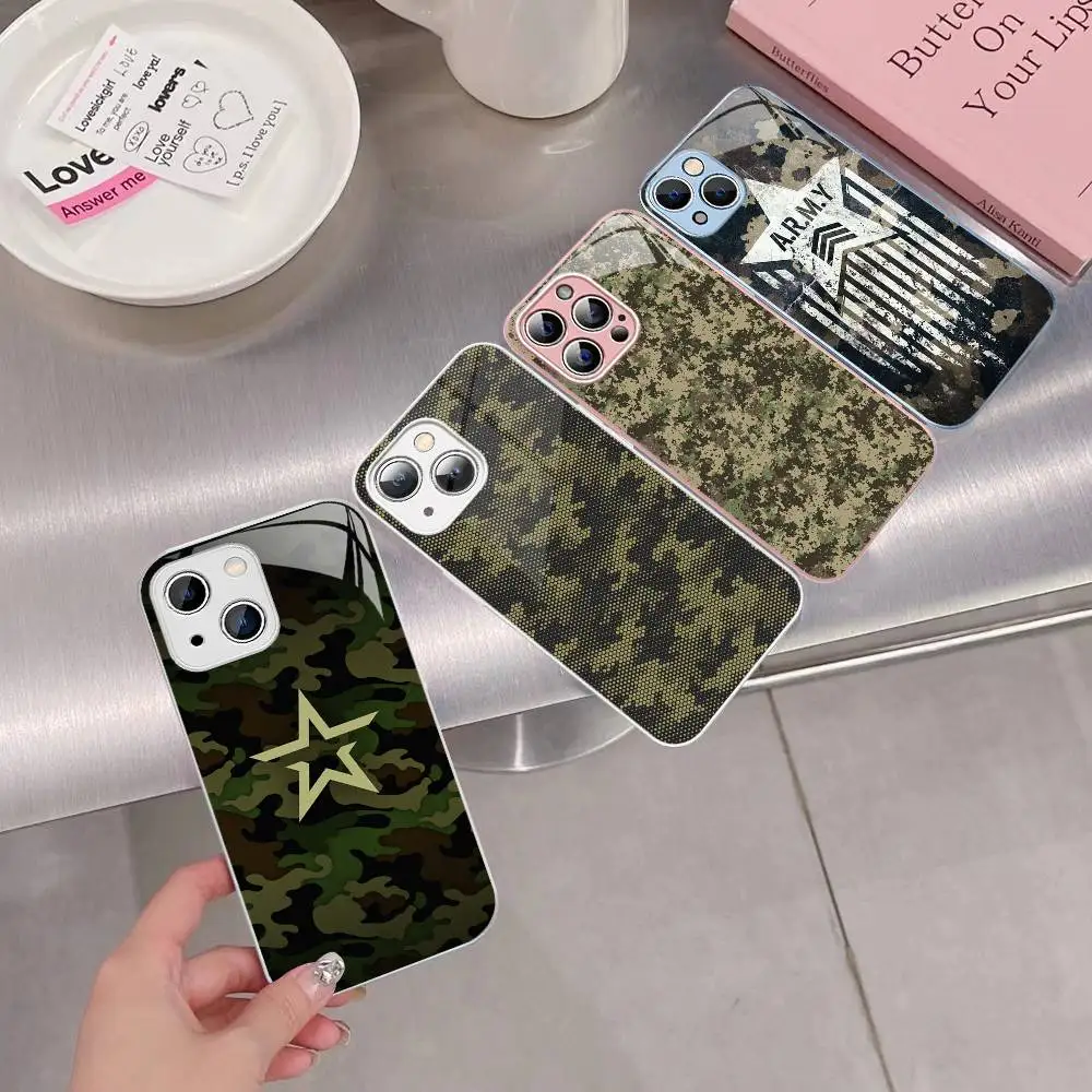 Камуфляжный военный чехол из закаленного стекла для iPhone 14 13 12 Mini 11 Pro XS Max X XR 14 Plus (art.: 3920da59ef7b1) - 3920da59ef7b1