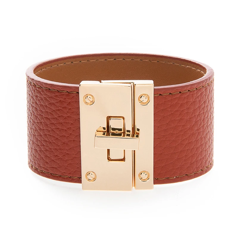 

Fashion Checkerboard Cowhide Leather Men Bracelet Bangles for Women Jewelry Magnetic Snap Charm Bracelet Gift Luxury Jewelry