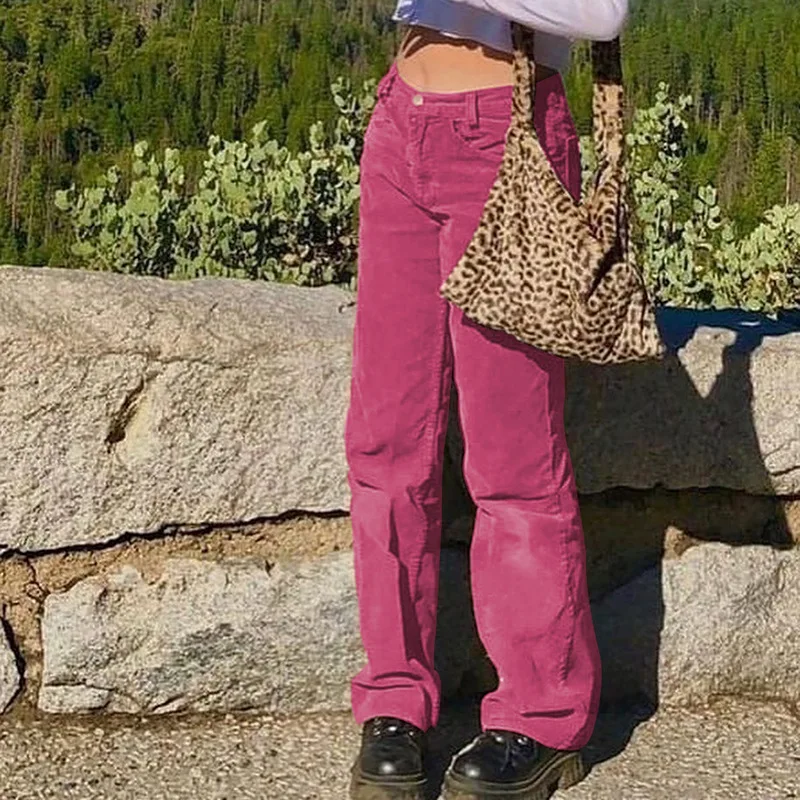 

British Straight Pants Autumn Winter Women Vintage Slim High Waist Corduroy Flare Pants Fashion Ladies Streetwear Long Trousers