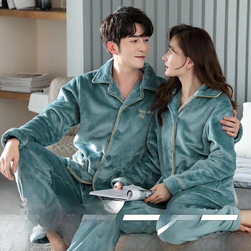 Женские пижамы для пар осенне-зимние коралловый флис на флисовой подкладке