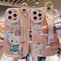 cartoon hello kitty phone case for iphone 11 apple 1312promax phone case xs wrist strap xr lanyard xsmax for women