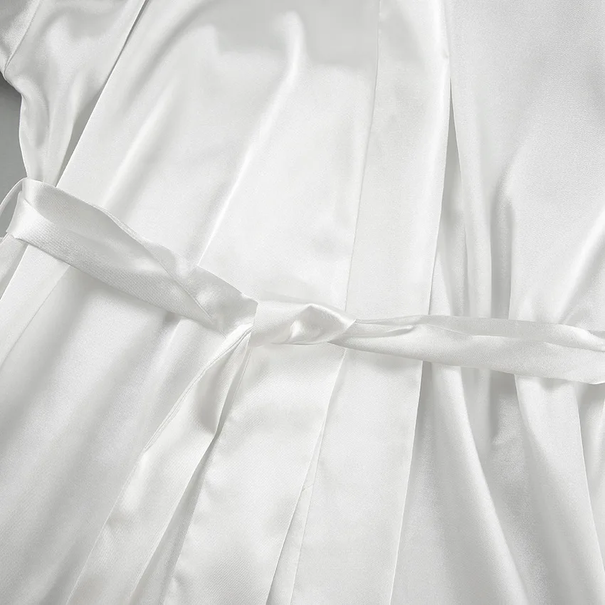 Long White Silk Robe Women Feather Peignoir Kimono Satin Femme Night Wear Bathrobe Sleepwear Nuisette Bata De Seda Para Mujer