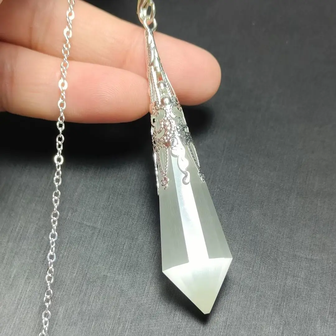 

Reiki Healing Pendulums for Dowsing Natural Stone Conical Opal White Pink Crystal Pendulum Chakra Chain Pendant Amulet Jewelry