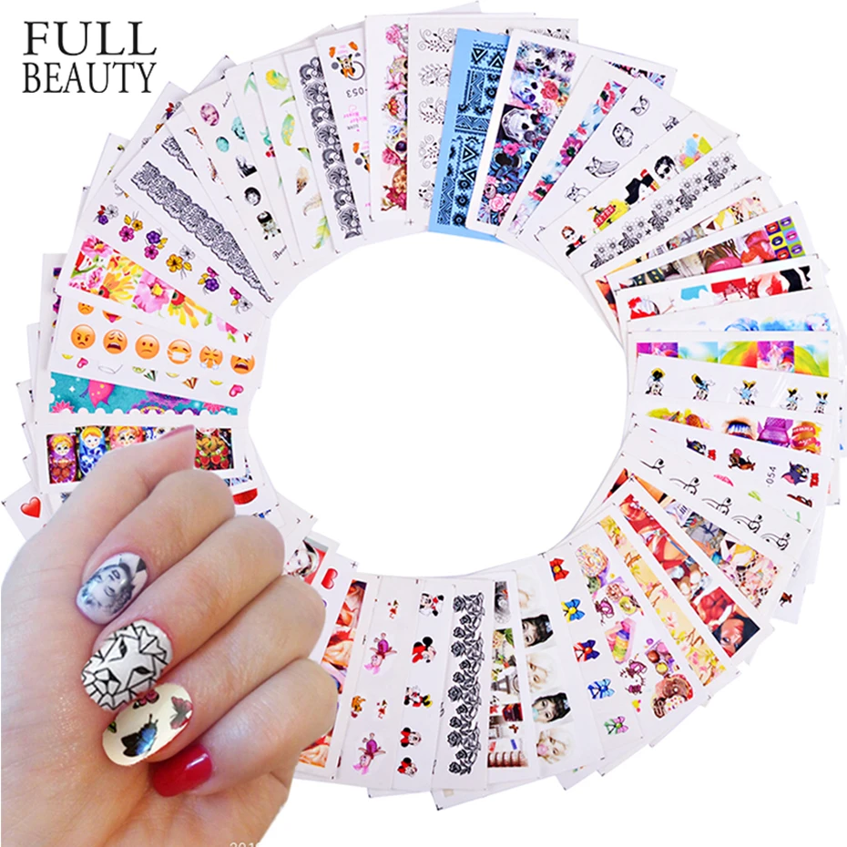 50pcs Mixed Designs Nail Sticker Beauty Flower Water Transfer Decal Watermark Nail Art Decoration for Manicure Watermark CHM50-1