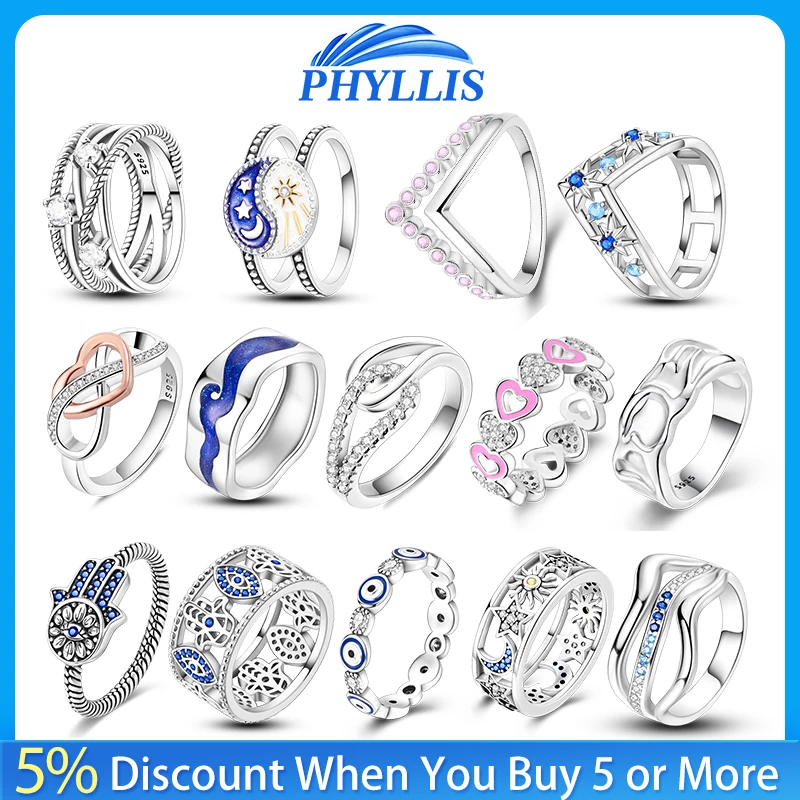 Новое женское кольцо из стерлингового серебра 925 пробы со звездой и луной цветным