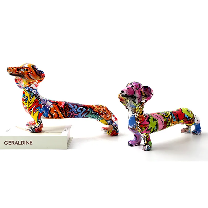 

Creative Simple Graffiti Art Dachshund Color Dog Decoration Home Entrance Wine Cabinet Office Decorations Resin Crafts