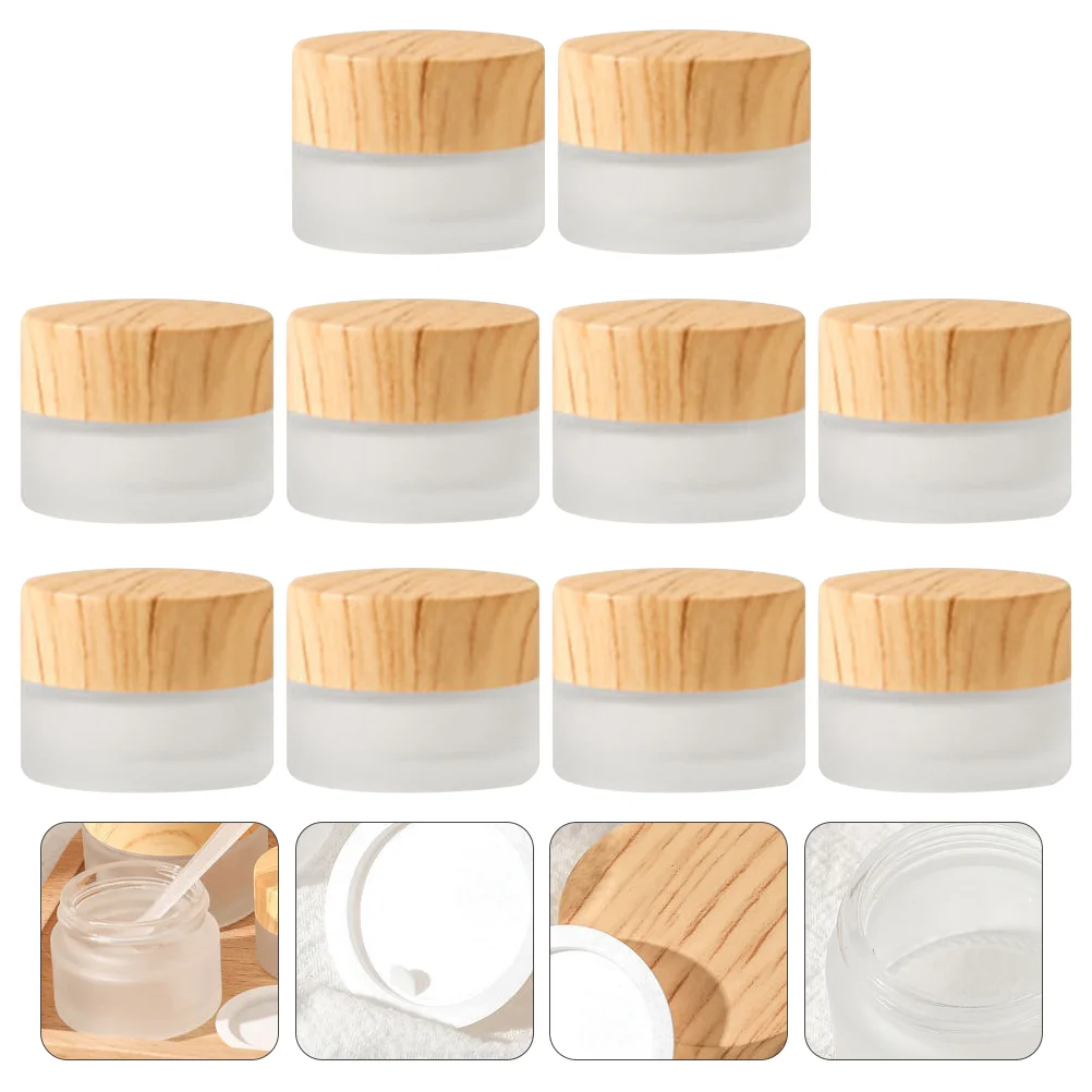 

10PCS Wood Grain Cover Glass Face Cream Box Compact Frosted Glass Eye Cream Bottle for Trip Store Travel Home