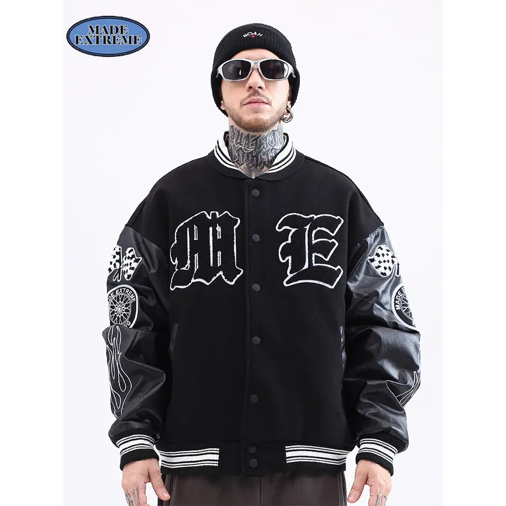 MADE EXTREME Colour block puffer jacket thick varsity jacket men street wear parkas Preppy Style baseball jacket winter coat men