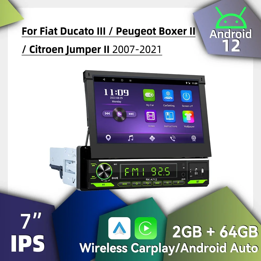 7-дюймовый выдвижной экран Carplay Android автомобильное мультимедиа 1Din радио для Fiat Ducato
