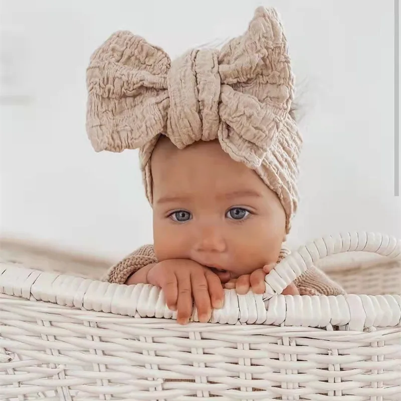 

Newborn Baby Girls Headband Wrinkle Cotton Big Bow Knot Headbands Kids Cute Headwrap Infants Bandanas Hair Care Child Turban