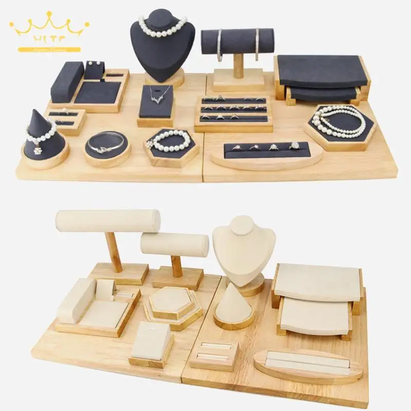 

Solid Wood Jewelry Display Stand Jewelry Solid Wood with Microfiber Fabric Ring Seat Necklace Display Storage Display Props