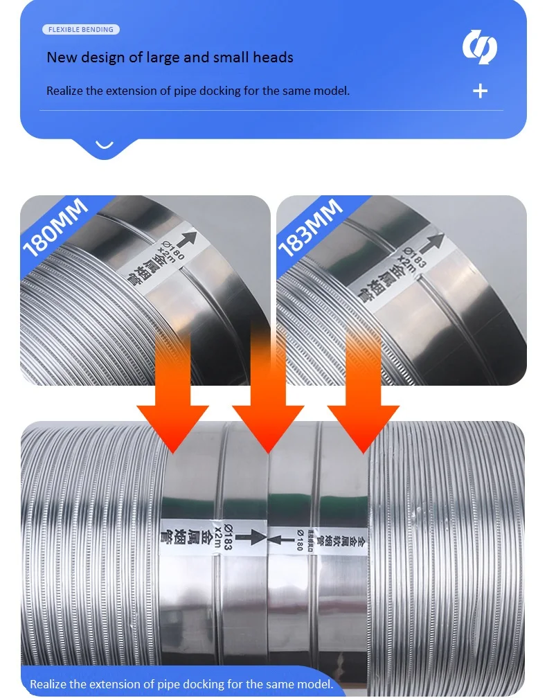 Φ90-180 мм дымовая трубка из чистого алюминия полугибкий вентиляционный канал с