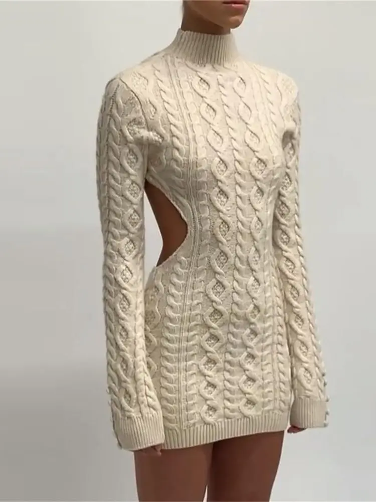 

Новинка, женское модное трикотажное облегающее платье-свитер с круглым вырезом, длинным рукавом и открытой спиной, привлекательная уличная...