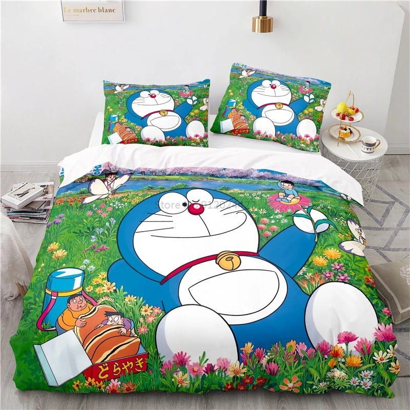 

Комплект постельного белья Аниме Doraemon с мультяшным принтом, пододеяльником и наволочкой для взрослых и детей, Комплект постельного белья 3d, одинарный, двойной, Королевский размер, Прямая поставка