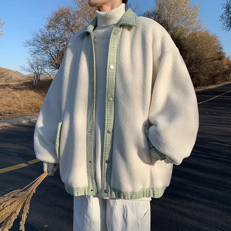 Winter Jacket Men Warm Fashion Black White Thickened Lamb Hair Jacket Men Streetwear Korean Loose Thicke Short Coat Mens Clothes