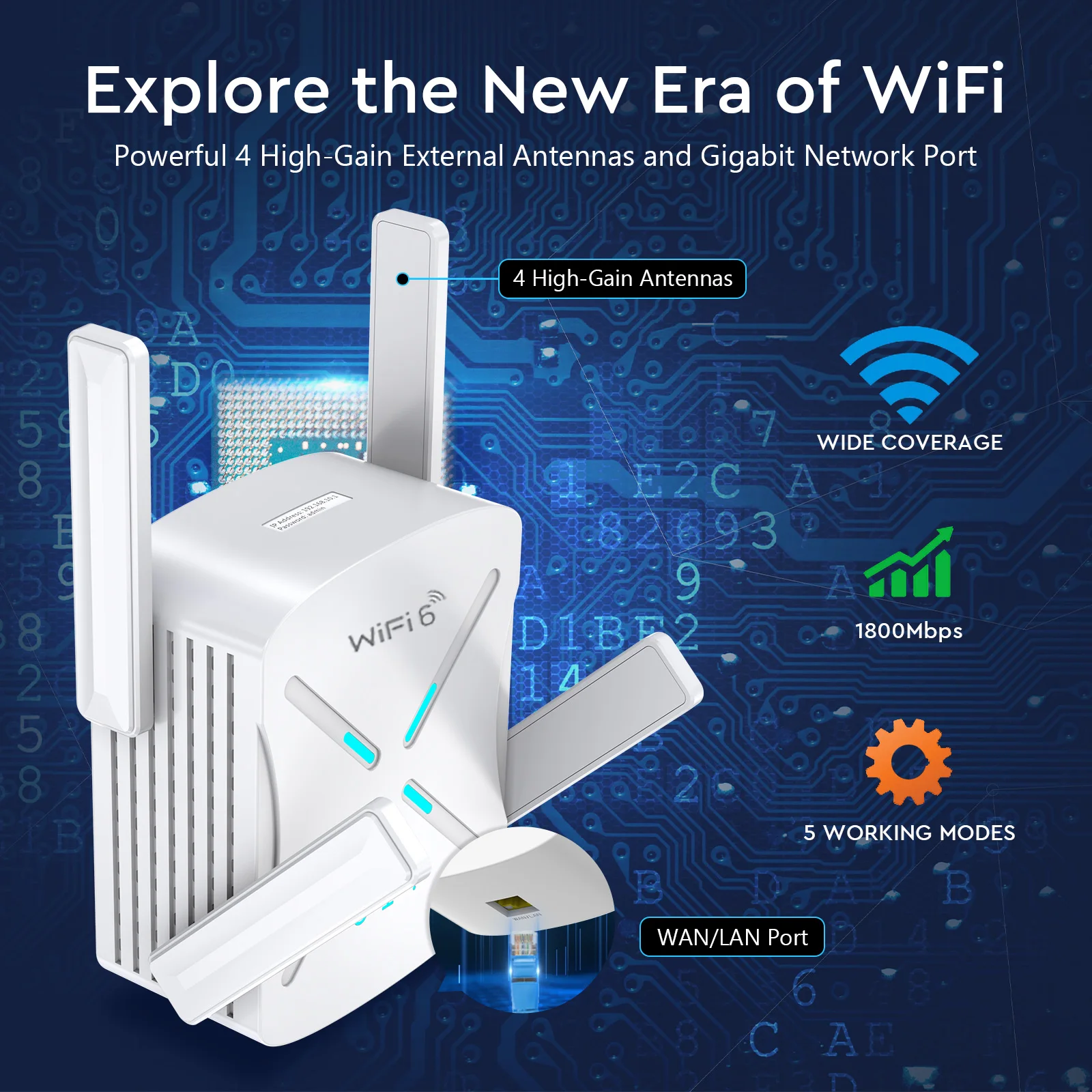 

5 Ghz WiFi Repeater WIFI6 Wireless Wifi Extender AX1800 Gigabit Wi-Fi Amplifier With 4 Antennas Long Range Wi fi Signal Booster