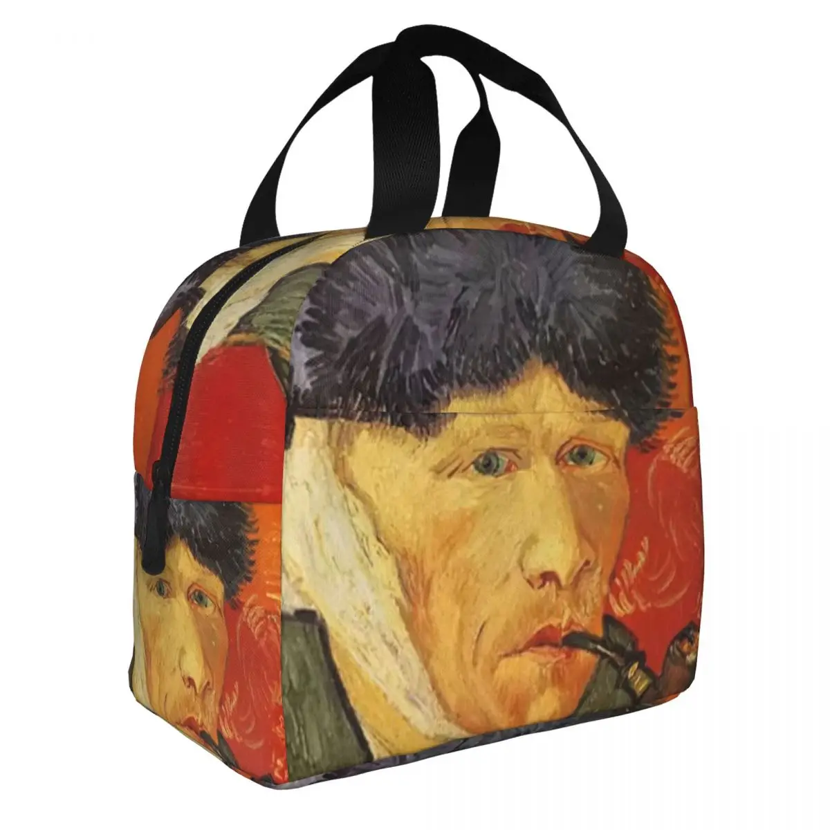 Van Gogh self Portrait Lunch Bento Bags Portable Aluminum Foil thickened Thermal Cloth Lunch Bag for Women Men Boy