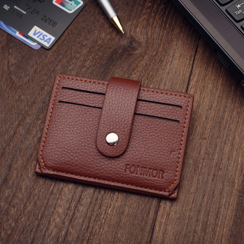 New Man Business Men Credit Card Bag Zipper&Hasp Multifunction Small Coin Purse High Quality PU Leather Bank Wallet ID Holders