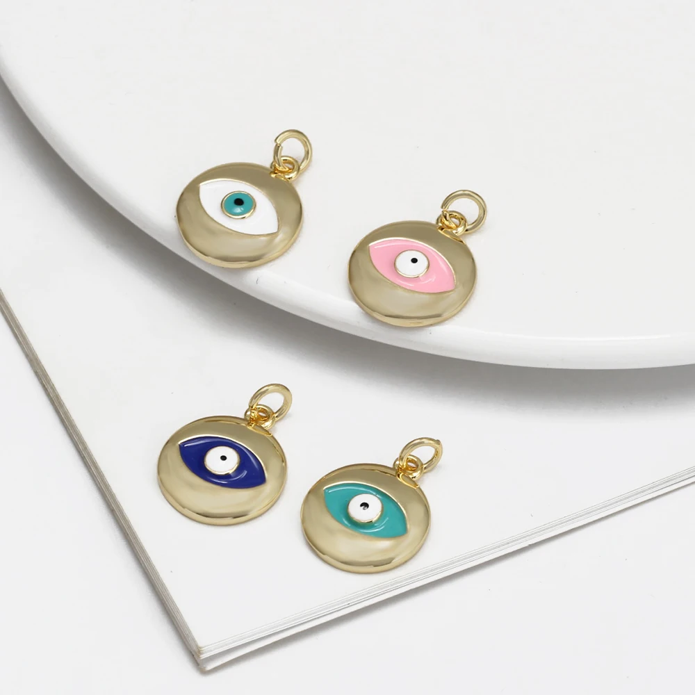 Dripping Oil Evil Eye Coin Pendant Fashion Turkey Eye Charm Diy Accessories for Jewelry Making Fit Clavicle Necklace Findings