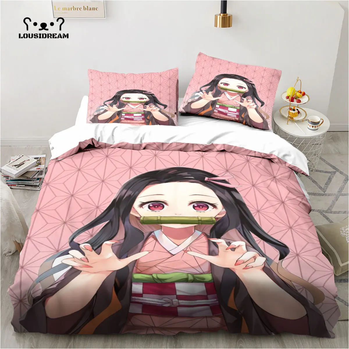 

Demon Slayer Kamado Nezuko Kawaii Cute Cartoon Nezuko King Twin Double Child Bedding Set Microfiber or Polyester Duvet Cover Set
