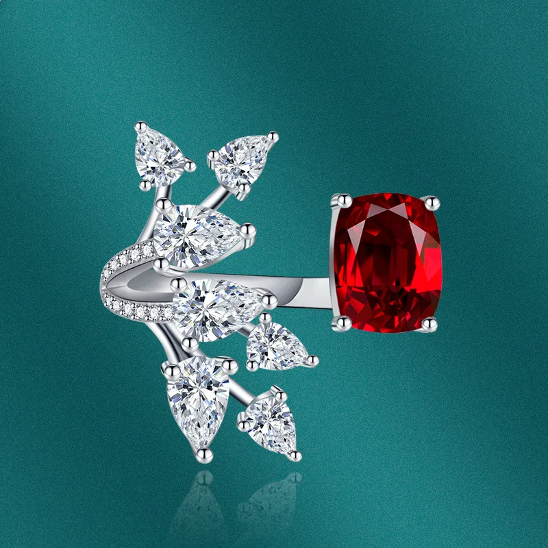 

European and American Style Retro Simulation Colorful Treasure Flower-shaped Jewelry Ring Female Inlaid Sapphire Ruby Open Ring