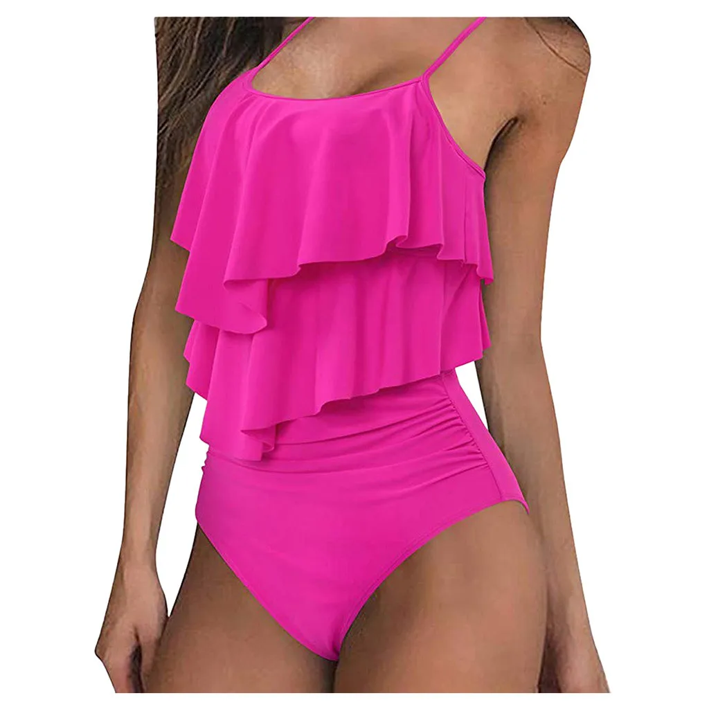 

Women Ruffle Bathin Straps Swimsuits High Sexy Tankini Spaghetti Tank Top Mit Bustier Integriert Womens American Bathing Suit