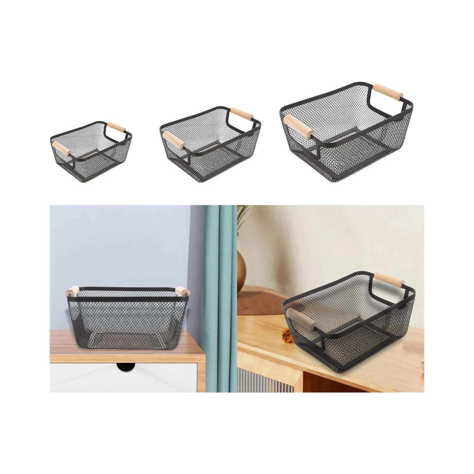 Металлическая проволочная корзина с деревянной ручкой контейнер