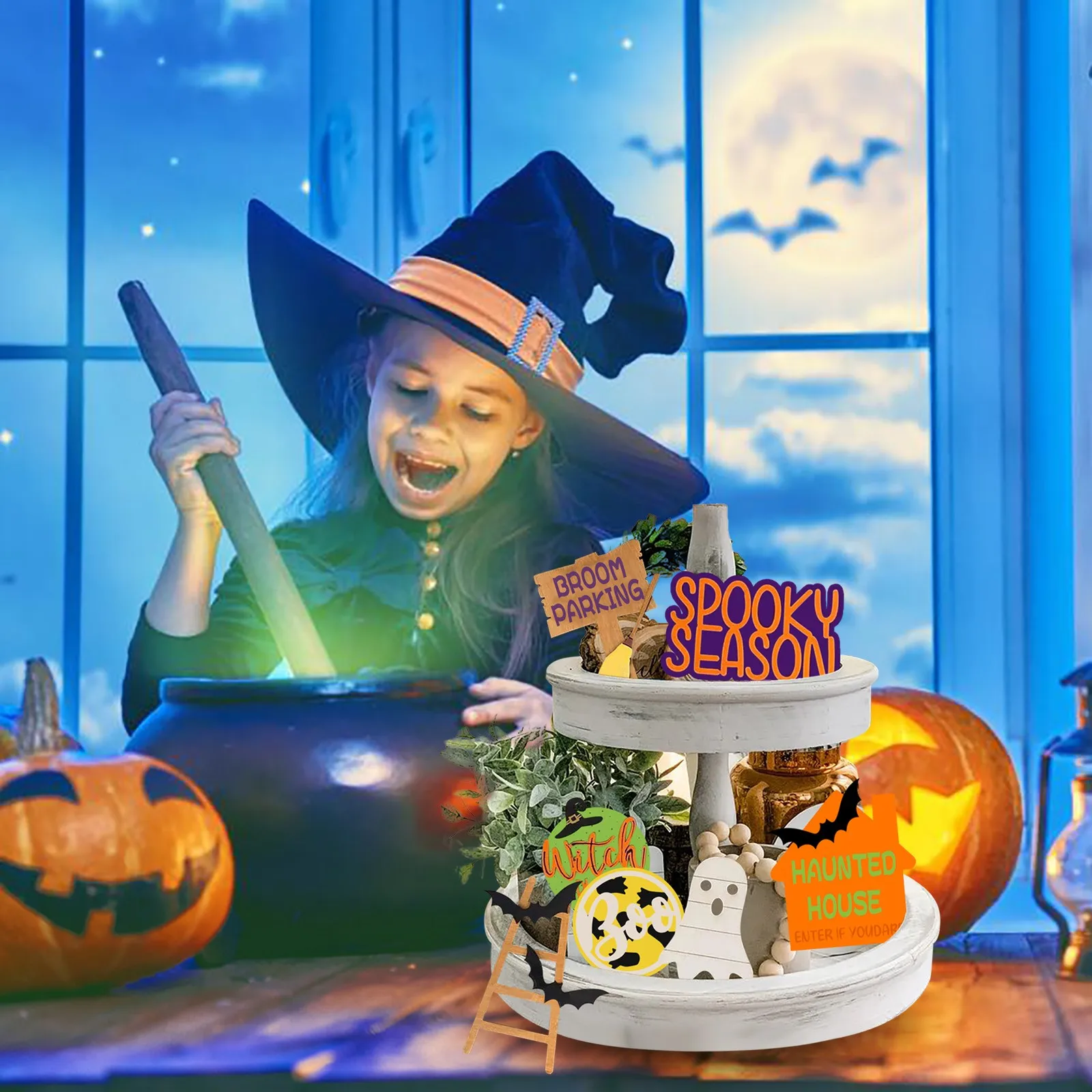 

3 уровня поднос декор Хэллоуин в несколько рядов страшные украшения Декор фермерские осенние товары